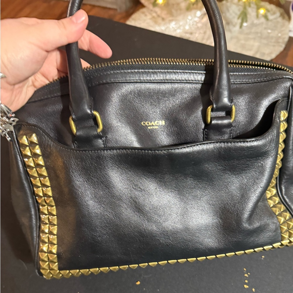 Coach Black Satchel with Gold Stud Accents